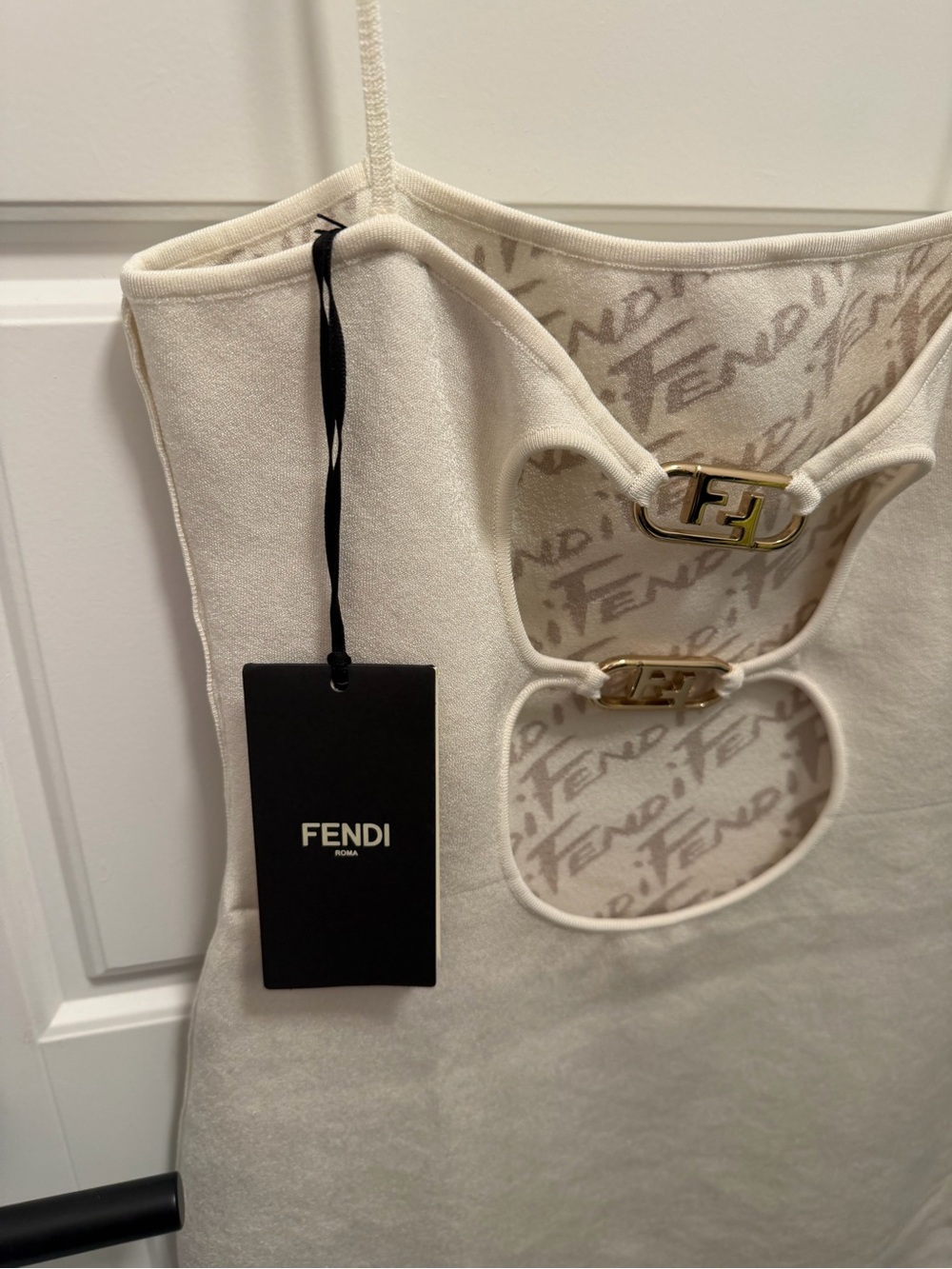 Fendi Cream Spaghetti Strap Mini Dress - Picture 4 of 5